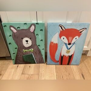 Nursery Adventure Awaits and Fantastic Mr Fox Canvas Art Set 20x16 inches